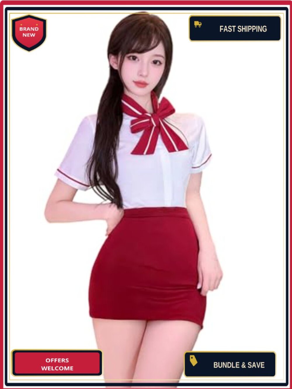 SENJIY Lingerie Cosplay Costume Set Mini Skirt Flight Attendant Outfit